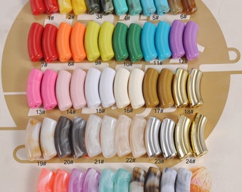 1/6/12/18/30Pcs 35x11mm Acrylic Bamboo Beads 29 Colors Curved Tube Beads,Acrylic Curved Tube Beads for Bracelet Making