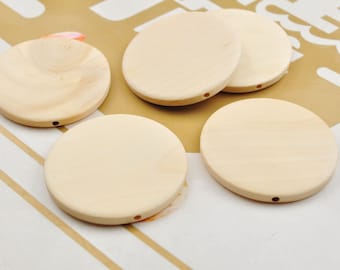 15Pcs Flat Round Natural Wood Bead,Large Raw Wood Circles Wooden Discs Unfinished Round disk Bead,Handmade Bead Supplies 50x6mm