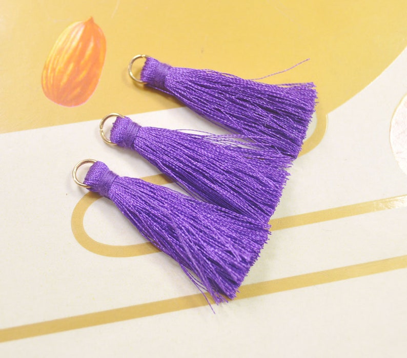 Jewelry Tassels VC443# Purple Color Tassel Pendant Charm 20 Pieces 40mm Silk Tassel with Gold Plated Jump Ring Wholesale Tassels