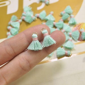 20pcs 1.5cm Cotton tassel,Mini Tassels,Tiny Mini tassels,Aqua tassel,Bracelet/ Earring Charms,Gold Jump ring,Tassel for Jewelry,VH01