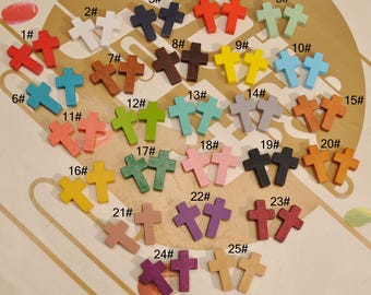 40 Wood Cross Pendants For Jewelry Making - Religious Craft Charms With Black Cord