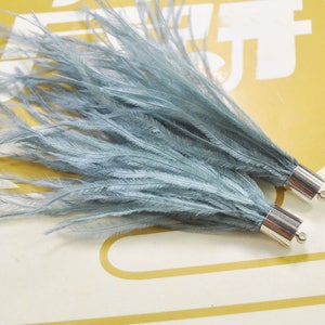 2pcs Cinerous Ostrich Feather Tassel Pendant, Ostrich Feather Earring/Necklace ,Silve Metal Cap,Feather Tassels for Jewelry Making.