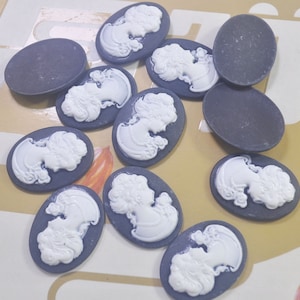 Resin Victorian Black Lady Cameo Cabochon,15Pcs/50Pcs Oval Resin Cameos,DIY Jewelry Accessories,22x30mm