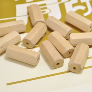 30pcs Unfinished Polyhedron Wood Bead,Wood Barrel wood Column,Natural wooden tube bead,35mm long Column shaped bead,necklace bead pendant.