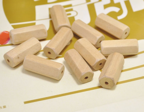 30pcs Unfinished Polyhedron Wood Bead,Wood Barrel wood Column,Natural wooden tube bead,35mm long Column shaped bead,necklace bead pendant.