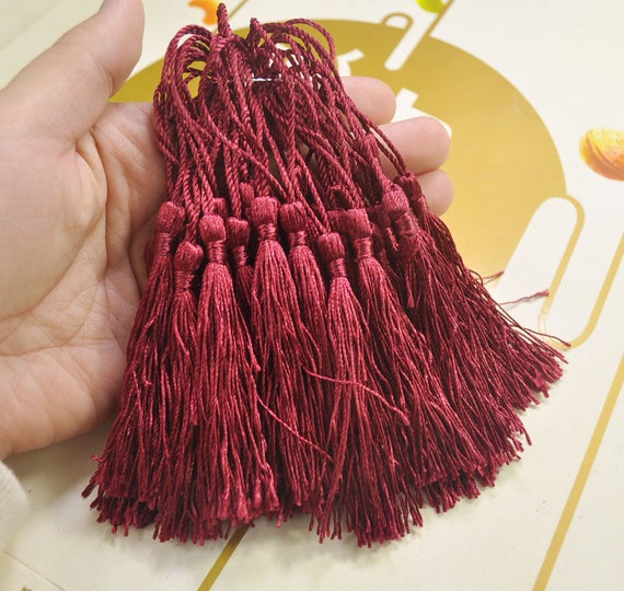 10Pcs Claret-red silk tassels,3 inch silky Mini Tassels,Hand Made Silk  Thread Tassels,tassel charm pendant,Tassel supply,Wholesale--VC42#