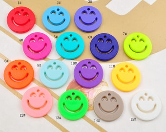 50Pcs 20mm Flat Smiley charm/Smiley Face Pendant/Acrylic Charm/Smiley Charm/Smiley face charms for Necklace Earring Bracelet Supply