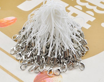 5Pcs/50Pcs,White Cell Phone Straps，Keychains Hook, Charms Key Cord, White Strap Cords with Dull Silver Lobster Clasp for Accessories Making
