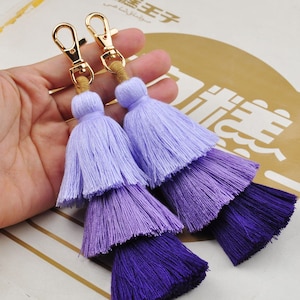 High Quality Ombre Tassel with Clasp,Layered Tassel Keychain,Large Tri-Layered Tassel,Bag Charm Tassel,Gift for Her,Purple series