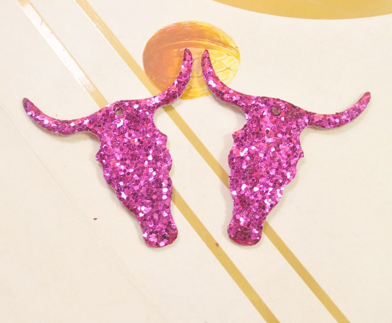 8Pcs Deep Rose Glitter Leather oxhead With hole oxhead Earring Supplies,Faux Leather Die Cut oxhead shape,DIY Earring-51x52mm VC4249#