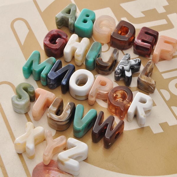 10/20/30Pcs Chunky A-Z Alphabet Beads,Marble letters Bead，Acrylic Letter-shaped Beads for Keychains,Bag,Bracelets,Necklaces DIY Jewelry