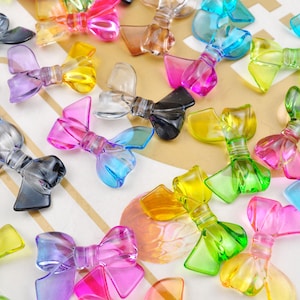 20Pcs Bow beads Mixed Colors Transparent two Color bowknot acrylic bowknot bead for Jewellery Making,24x33mm