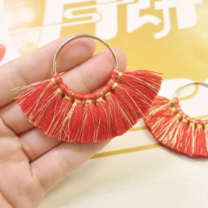2pcs/4pcs/6pcs/10pcs Fan Tassels on Brass Findings/Red & Gold nappa/orecchini pendenti/orecchini nappa charm/nappa cotone - 55mm