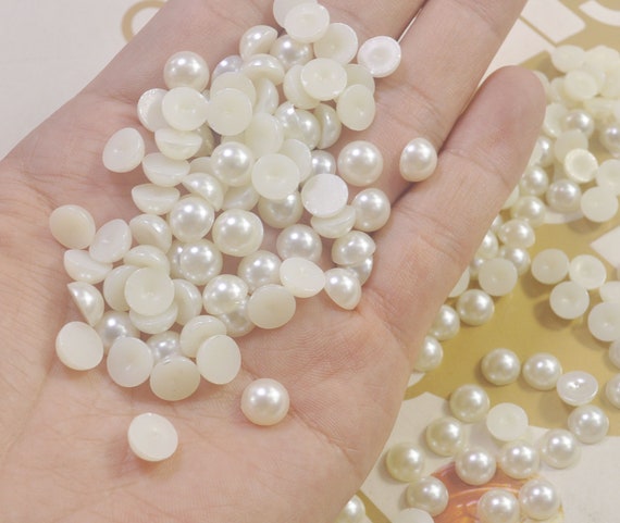 200Pieces Ivory White Flatback Half Round Pearls for Embellishments, 8mm,  half round loose plastic acrylic bead pearl