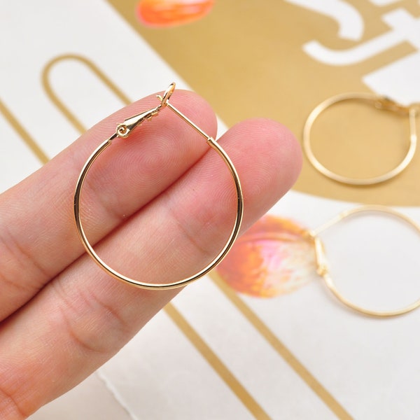 Round Hoop Earrings,4Pcs/10pcs 18K Gold plated Round Leverback Earrings Hooks 30mm, Gold plated Brass Earring Hoop Components