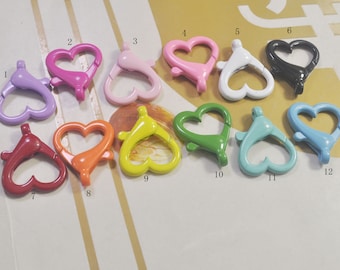 20Pcs Mixed ColorHeart Shaped Lobster Claw Clasps, Heart Clasp Key Chain