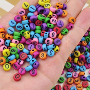 100-500Pcs 7mm Contas de Números, Misture Contas de Números Pretos de Acrílico Redondos, Pequenas Contas de Números Coloridos Redondos, Contas Espaçadoras, Artesanato Infantil, Contas de Joias