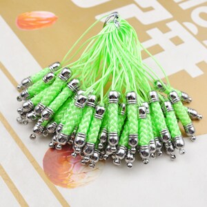 10/20/30/50/100pcs Lime Green Cell Phone Strap Lanyard Accessories,Mobile Cell Phone Strap Chains With Silver plated Metal Connectors