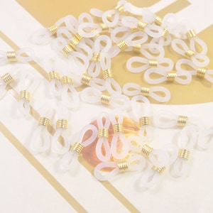 20Pcs White Rubber Ends for eyeglass holder, Rubber Glasses Chain Holders,Replacement Loops for Glasses Chains--21x4mm