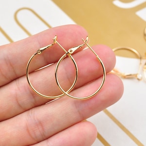 Round Hoop Earrings,4Pcs/10pcs 18K Gold plated Round Leverback Earrings Hooks 25mm, Gold plated Brass Earring Hoop Components