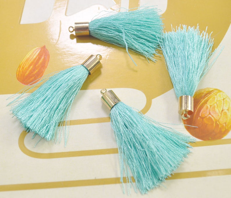 45mm tassel charm,Turquoise blue silk tassel pendant,20 silky tassels,earring tassel,keychain tassel,bracelet tassel,necklace tassel--VC3787