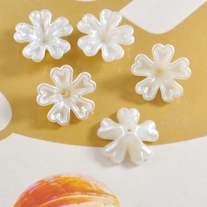 50Pcs/100Pcs White Flower,Flower beads,Acrylic Ribbon Flower Beads,ABS Pearl White Flower, Jewelry Supply,16mm