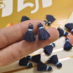 20pcs 1.5cm Cotton tassel,Mini Tassels,Tiny Mini tassels,Navy Blue tassel,Bracelet/ Earring Charms,Gold Jump ring,Tassel for Jewelry,VH11