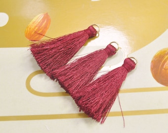 20 Pieces 40mm Silk Tassel with Gold Plated Jump Ring, Jewelry Tassels, Tassel Pendant Charm, Wholesale Tassels, Wine Red Color, V15#