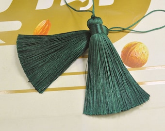 2pcs Dark green tassels,82mm long silk tassels,handmade tassel,Necklace Tassel,tassels charm,thread tassel, Boho Tassels,Pillow Tassels
