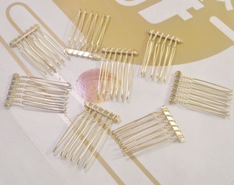 4,6,10,30,50Pcs KC Or Plaqué fil métal peignes de cheveux en métal, peignes de cheveux avec 6 dents, peigne à cheveux blanc, accessoire de cheveux bricolage, 25x37mm