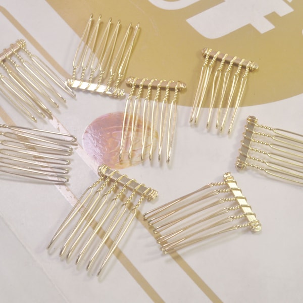 4,6,10,30,50Pcs KC Gold Plated Wire Metal Hair Combs,Hair Combs with 6 Teeth,Hair Comb Blank，DIY Hair Accessory,25x37mm