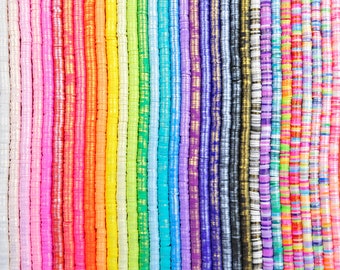 May include: Assortment of colorful round polymer clay beads, some with gold accents, arranged in rows. The beads are approximately 6mm in diameter.