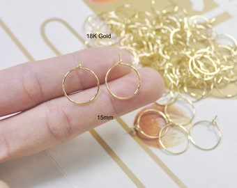 20/50Pcs 18K Gold Hoops Earwire,15mm 18K Gold Plated Beading Hoops, DIY Earring Hoops,Earring Findings,18K Gold Wine Charm Rings