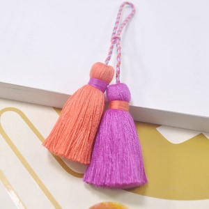 5 borlas de algodón, borlas pequeñas para joyería, estilo boho, borlas naranjas y rosas, borlas decorativas, borlas para manualidades, borla de 52 mm de largo --VC14#