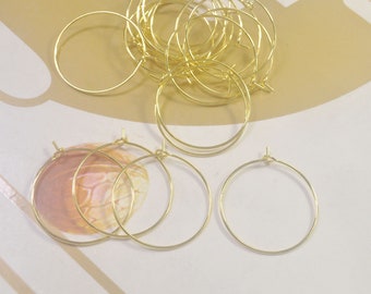 50/200 pezzi di orecchini a cerchio in oro, orecchini a cerchio placcati in oro da 25 mm, orecchini a cerchio fai da te, componenti per orecchini, anelli con ciondolo a forma di vino placcati in oro