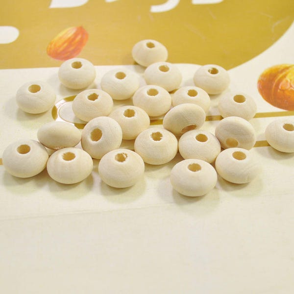 50pcs Round Flat Wooden beads,Unfinished Small Wood bead,Natural Wood Spacer Beads Pendant Charm Findings -- 14x8mm.