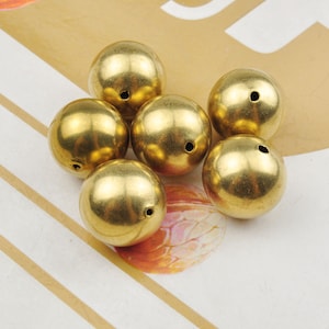 20mm Large Brass Beads, 5Pcs/10Pcs Raw Brass Round Ball Beads With 2mm Holes，Hollow beads