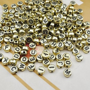 200 7mm Round Gold Color Alphabet Letter Beads, Acrylic Alphabet Letter Beads Pattern，Acrylic Spacer Bead， for Necklace Bracelet DIY Jewelry