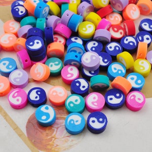 50 Uds. Cuentas de arcilla polimérica Yin Yang de 9mm, cuentas coloridas de arcilla Tai Chi, patrón Yin Yang, cuentas sueltas, cuentas de pulseras, para la fabricación de joyas