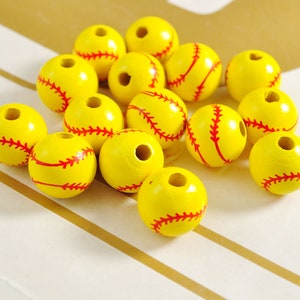 20Pcs/500Pcs Yellow Round ball wooden beads,16mm Tennis Paint Round Wood Spacer Beads for DIY Bracelet Necklace