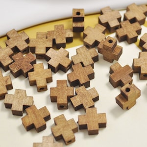 50pcs Small Wooden Cross Beads,Coffee Wood Cross Charm Pendant 8.5mmx8.5mm
