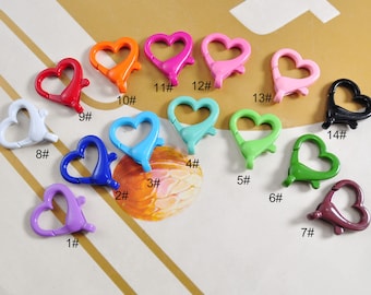 20Pcs 17X20mm Mixed Color Heart Shaped Lobster Claw Clasps,Small Heart Clasp Key Chain