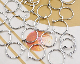 10Pcs 18mm Earring,18K Round White Gold Hoops,18k White Gold Hoop Earrings, Hypoallergenic,Jewelry Handmade