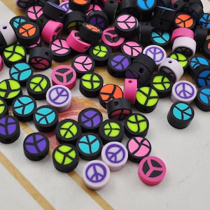 50 Peace Sign Polymer Clay Beads,Peace Sign Beads,Mixed Peace Sign,Peace Sign Pendant Charm,Peace Sign Pattern,Bracelets Beads,Jewelry Beads
