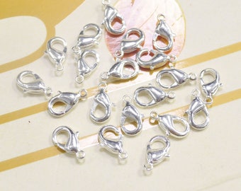 50Pcs Silver Brass Lobster Clasps / Claw Clasp / Lobster Clasps / 12mm / Brass Clasps Necklace or Bracelet Making Supplies