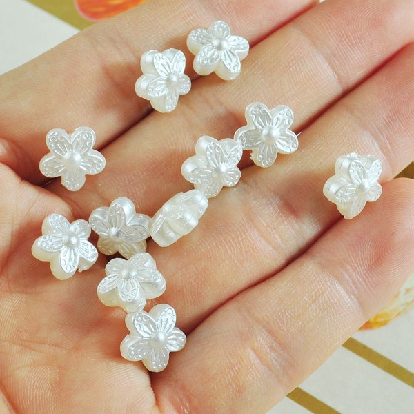 100Pcs/200Pcs Pearl Flower Spacer Beads , Acrylic Flower Beads ,11mm ABS Pearl White Flower,Plum blossom Beads,Jewelry Supply