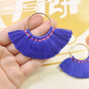 2pcs / 4pcs / 6pcs / 10pcs nappe fan su reperti di ottone / nappa blu / orecchini pendenti / orecchino nappa charm / nappa di cotone - 55mm - VC6 #