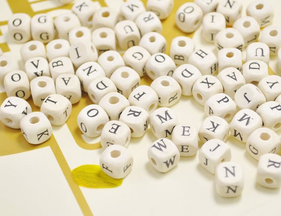 Wooden Alphabet Letter Bead,100pcs Natural Square Cube Beads,Jewelry Making Cube Wood Beads 10mm Random Lot