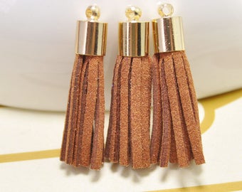 20pcs 35mm Brown Fringe Tassels,Suede Tassel pendant,Gold Caps Faux Leather Charms,Mini Tassel Craft,Earring/necklace/keychain pendant