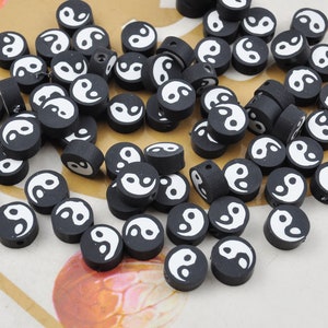 50-1000 Uds. Cuentas de arcilla polimérica Yin Yang de 9 mm, cuentas de arcilla Tai Chi en blanco y negro, patrón Yin Yang, cuentas sueltas, cuentas de pulseras, para la fabricación de joyas